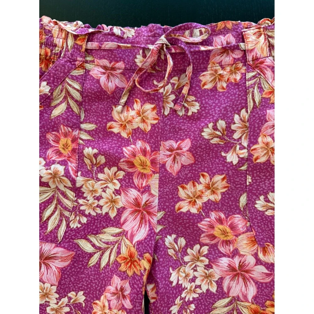 Ann Taylor Linen Pants Women L Petite Wide-Leg Crop Comfort Waist Pull-On Beachy